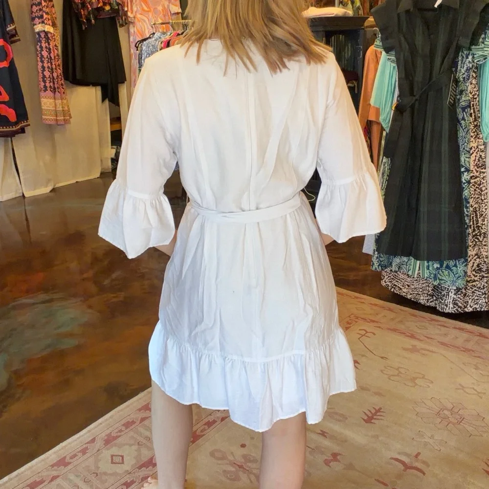 JADE- ruffles dress 3/4 sleeves white NWT